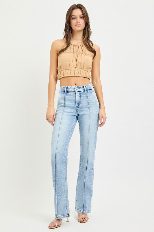 Tummy Control Straight Pin Tuck Jeans