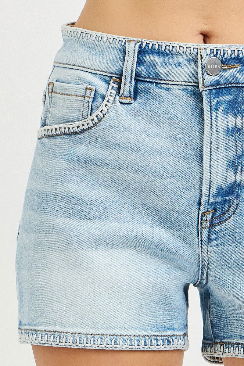 Risen Jeans Slouchy Denim Shorts With Embroidered Details